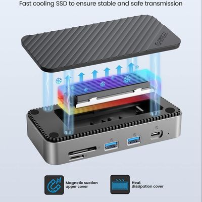 USB C Displaylink Docking Station with 10Gbps USB 3.2 Gen2 M.2 NVMe/SATA SSD Reader