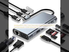 Multifunction USB C Hub Dock with Gigabit RJ45 Ethernet TF SD Card Reader HDMI VGA USB 3.0